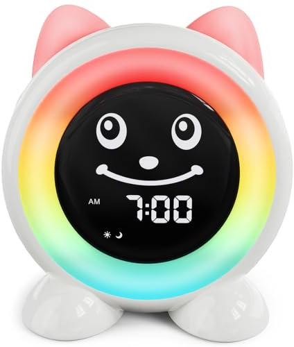 FiveHome Wecker Kinder-Schlaftrainer Kinder Kinderwecker Digital Lichtwecker mit 11 Farben Nachtlicht | Timer | Snooze-Funktion | Geschenk für Mädchen und Jungen Katzenwecker