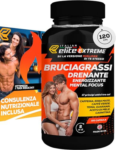 Italian Elite® Brucia Grassi Elite Extreme 120 Capsule - Dimagrante, Drenante, Termogenico, Pre-Workout per Uomo e Donna. Energia, Focus e Definizione. Perdita di Peso con dieta e stile di vita sano.
