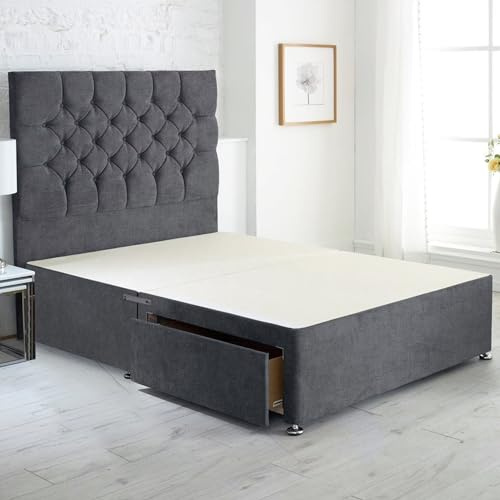 ComfoRest Modern 5FT King Size Divan Bed - Slate Grey Naples | British-made sturdy frame, 151.5 x 200.5cm, 2 drawers footend-side maximise space, designed for lasting comfort and...
