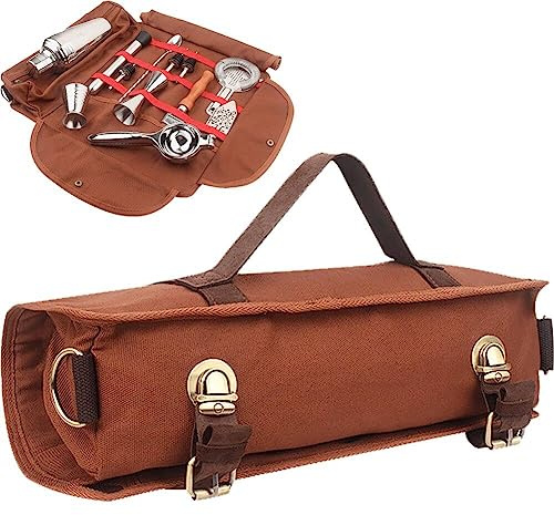 Glixoft Bartender verktygsväska med axelrem bartender kit väska bärbar barware förvaringsväska barender bärväska för resor camping, Brun