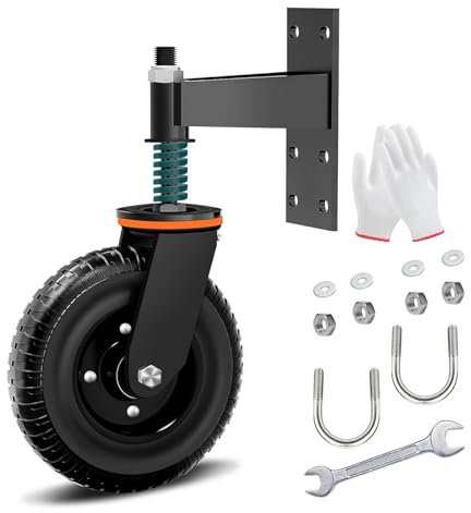 Ruedas de puerta, ruedas de puerta de valla pesada, ruedas de puerta de granja giratoria de 360 °, ruedas de puerta cargadas con resorte de tubo de madera y metal (6in/15cm black)