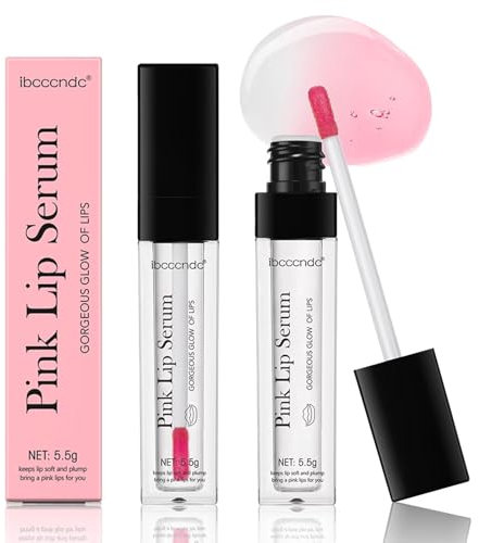 Pink Lip Serum,Lip Plumper,Magischer Color Changing Lippenserum,Feuchtigkeitsspendend Farbverändernder Lip Oil,Ausstrahlung und Volumen,Glossier Lip Balm Bringen Sie Ihre Lippen zum Leuchten (2 Stück)