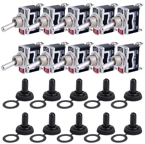 Kippschalter Ein/Aus Wippschalter 15A 250V AC SPST 2-Polig mit Wasserdicht Schutzkappe und Metallhebel für Auto Boat LKW KFZ 10 Stück