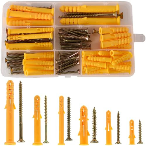 88 Pcs Wall Plugs Set(44 x Masonry Screw, 44 x Expansion Anchor Bolts),M3.5 M4 M5 Self Tapping Screws Wall Plugs,Plugs, Expansion Plugs