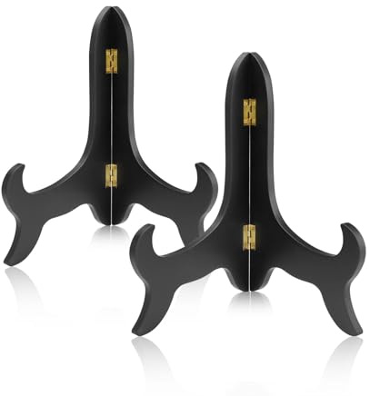 Yitexin 2 piezas soporte platos decorativos, Madera decorativa soporte platos, Vintage Expositor para Decoración de Cocina portafotos Caballetes Obras de arte (Negro, 22,5 cm)