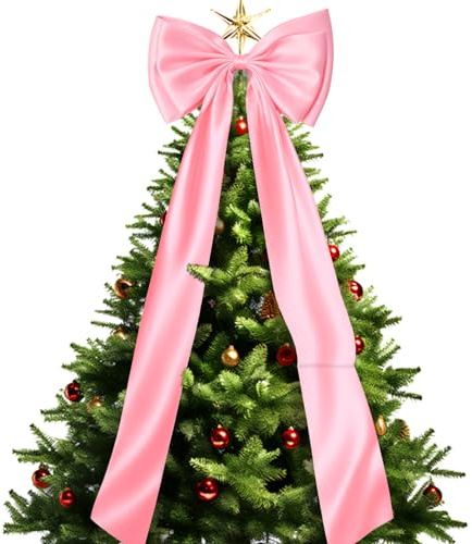 Oeyliz Christmas Tree Topper Bow Large Christmas Bow for Tree Topper 47.5 Inch Pink Big Bows for Christmas Tree Topper Indoor Home Room Holiday Party Giant Bows Xmas Trees Decoration