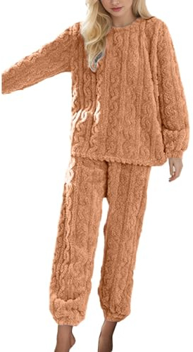 Celanisai Pijama largo de invierno para mujer, conjunto de pijama térmico de 2 piezas, suéter y pantalones largos, ropa de dormir de forro polar de felpa, acogedor, mullido, traje de ocio de color