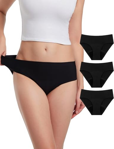 Varmax Period Panties Heavy Flow 50ML Extra High Elastic Period Underwear for Women Mid Waist Absorbent Leak Proof Menstrual Panty No Show Washable Period Knickers, Pack of 3 Black
