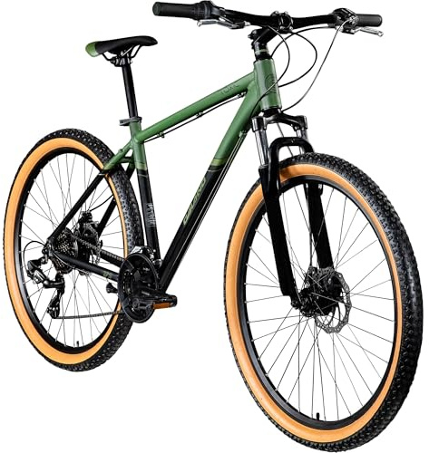 Galano Toxic 27,5 Zoll Fahrrad Hardtail MTB Damen und Herren 165-190 cm Mountain Bike MTB Rahmen Unisex Rad Alu-Mountainbike (schwarz/Khaki, 46 cm)