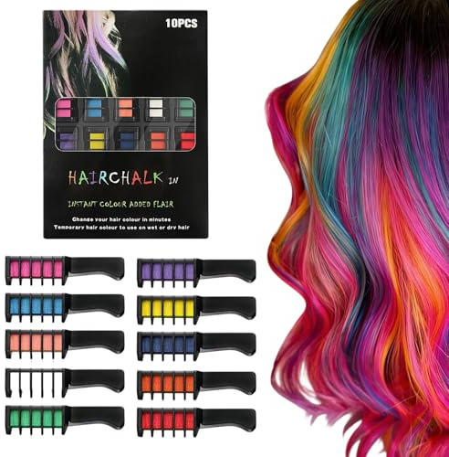 10 Colors Hair Chalk Combs, Festive Fun Hair Combs for Girls,Temporary Hair Colour Dye | Easy Wash Out, No Residue | Skin-Safe for Kids, Teens, Adults | Christmas, Party, Cosplay DIY (1 Set)