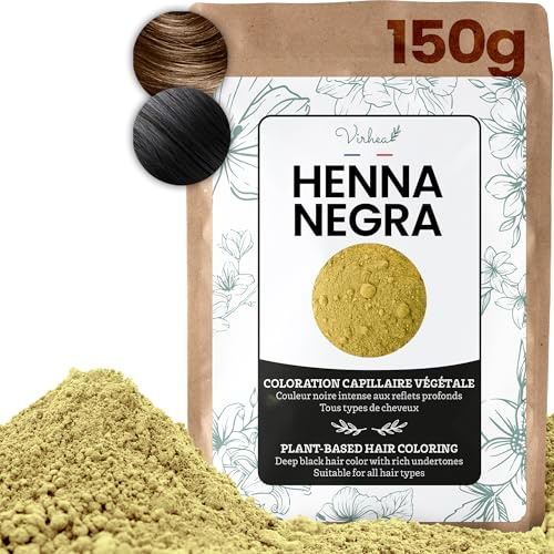 VIRHEA Henna, negro, 150 g, color natural vegetal, color índigo en polvo, sostenible sin productos químicos