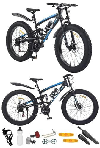 24, 26 Inch Mountain Bike, Adult Bicycle, Teenager Bike, All Terrain Sport’s Cycle, Unisex MTB, Men & Women’s Bike, Dual Suspension, 21 Speed, Double Disc Brakes, New (26 Inch)