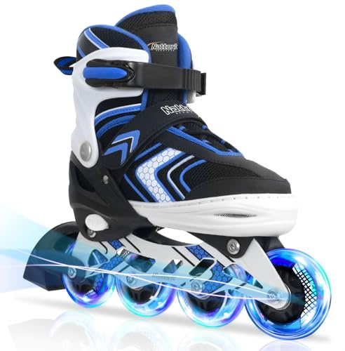 Inline Skates for Men Women Size Adjustable Beginner's Inline Skates - Perfect for Indoor and Outdoor(Blue, M)