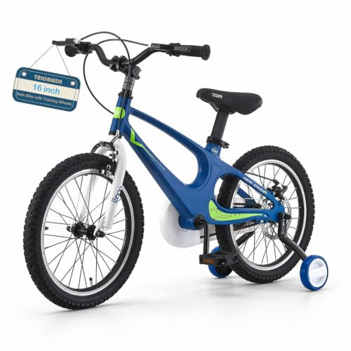 TRIOBLADE 16/18 Inch Kids Bike, Children's Bicycle with Stabilisers & Adjustable Seat, for 3-9 Years Old Boys and Girls (Blue, 16)