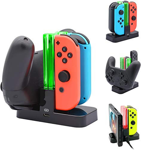 FASTSNAIL Ladestation Kompatibel mit Nintendo Switch&Switch OLED，Controller Ladestation Kompatibel mit Joy Cons, Ladestation Kompatibel mit Pro Controllers, mit USB C Kable