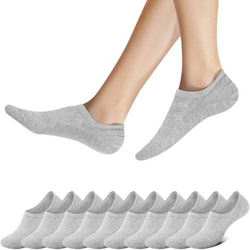 Falechay Femme Chaussettes Basses 10 Paires Respirantes Courtes Hommes Socquettes de Sport en Coton Confortable Gris 39-42