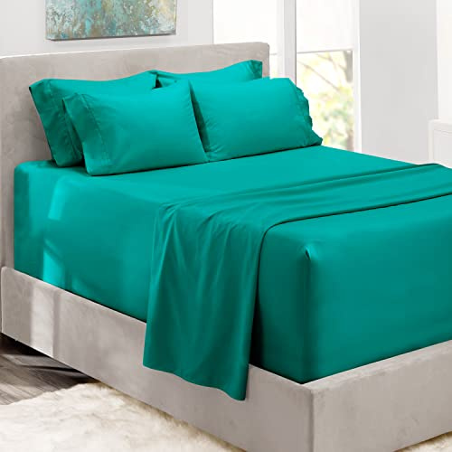 Hearth & Harbor Extra Deep Pocket Queen Sheets Set - 6 Piece - Fits Mattress 18-24 Inches Deep - Teal