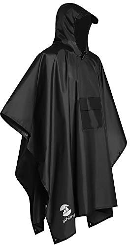 3-in-1 Multi-Functional Rain Poncho Adult 85.8 x 55.5 inches Polyester Outdoor Rainwear - Waterproof Raincoat, Sunshade Tarp, Tent Ground Sheet Mat Black