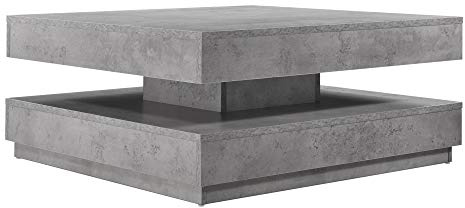 [en.casa] Couchtisch Florenz Wohnzimmertisch quadratisch 76 x 76 x 38 cm Sofatisch mit Stauraum Kaffeetisch drehbare Tischplatte Betonoptik