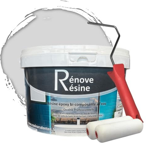 COULEURS D ANTAN Peinture Résine multisupport pour Faïence, Carrelage, Douche, Baignoire 5m² - RAL 7035 Gris clair + Kit d'application OFFERT