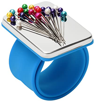 Magnetic Wrist Sewing, Portable Arm Pin Cushion Magnetic Pincushion with Wristband for Sewing Collection (Blue)