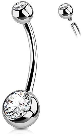 OUFER Titanium Long Belly Button Rings, Internally Threaded 14mm Navel Piercing Jewelry, Round CZ Belly Ring for Women