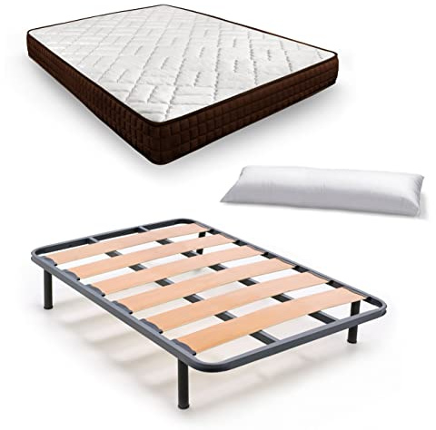 HOGAR24 ES Cama Completa, Colchón Viscosoft Dream Flex 15 + Somier Lama Ancha Reforzada con Patas 32 cm + Almohada Fibra, Medida: 120x190 cm