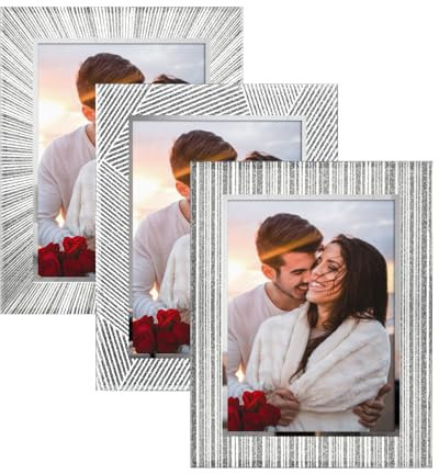 Giftgarden 3 Stück Glas Bilderrahmen 13x18 cm mit Silber Glitzer - Funkelnde Fotorahmen für Tischplatte - Perfekt für Babyfotos, Familienfotos und Hochzeitsfotos - Geschenk