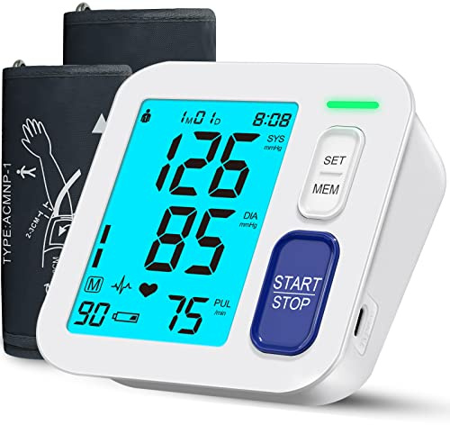 Blood Pressure Monitors for Home Use, 9-17'' & 13-21'' Extra Large Blood Pressure Cuff Upper Arm, Oversized Operation Button &Large Backlit LCD, Automatic BP Machine with USB Cable and 4 AAA Batteries