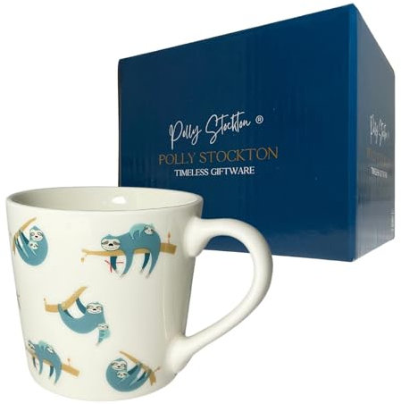 Polly Stockton - Tazzine Caffe Particolari Con Bradipi. Grande Tazza Colazione, 400ml. Nuova Porcellana Ossea Tazzine Da Caffe. Tazza Di Bradipo Per Gli Amanti Degli Animali, Regali Per Donna.