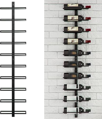 Shally Dogan Portabottiglie da Parete per 10 Bottiglie Porta Bottiglie di Vino in Metallo, Altezza 127 cm Scaffale Vini a muro Design Industriale Supporto Bottiglie Cucina Bar, 10 Scomparti