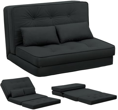 COMHOMA Sofa Couch Schlafcouch Klein Bed 2er Mini Bettsofa 6-Stufig Verstellbare Rückenlehne, Wohnzimmer, Schlafzimmer und Camping, Schwarz