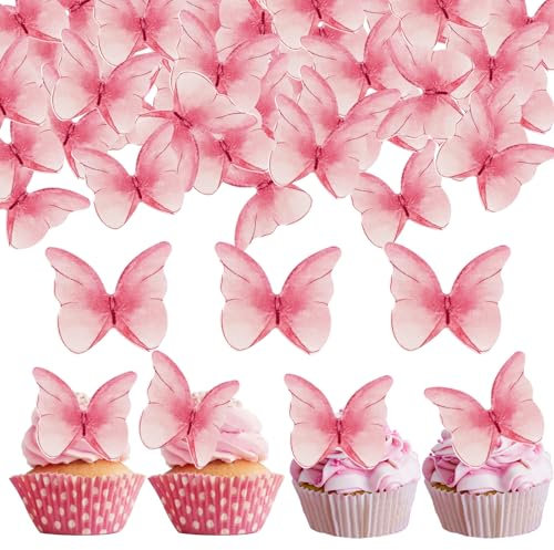 OSDUE Fiori Commestibili per Torte, 48 Pezzi Fiori Commestibile Cupcake Toppers, Fiori Cake Decorazioni Commestibile per Cupcake, Ornamenti per Compleanno Alimentari Festa Papillon Matrimoni