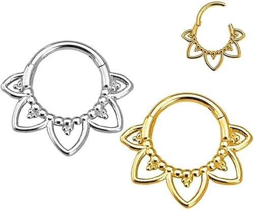 TOFBS Aro Nasal Flor Lotus Acero Inoxidable 316 Piercing Septum 16g 1.2mm Bisutería Corporal