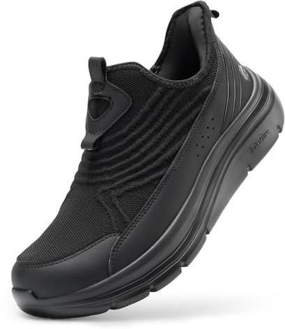FitVille Extra Larges Chaussures de Marche pour Hommes Slip on Baskets Confortables et Respirantes sans Lacets Noir 43 EU X-Large