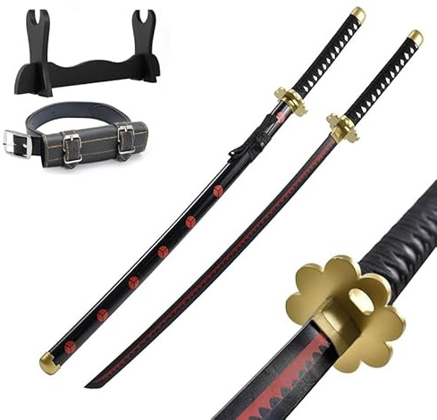 Udekit Anime Ninja Épée en Bambou Katana Guerrier Arme– 40pouces (104 cm) avec Ceinture et Support pour Halloween Fête à Thème Carnaval Fête Déguisée Cosplay