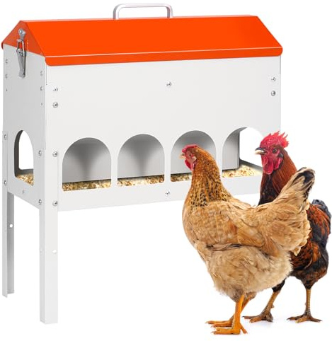 BREUAILY 10 Libras Alimentador Automático de Pollo con 10 Puertos de Alimentación y Patas Ajustables sin Residuos Comedero Automatico para Gallinas Pollos Patos