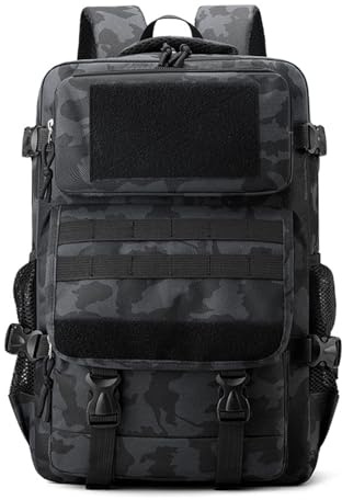 Lawaia Mochila Viaje Hombre 25L Mochila Militar Tactica Supervivencia Camping Mochilas Trekking Deporte Mujer Gimnasio MontañA Senderismo Impermeable 47 * 30 * 17cm(Negro CP)