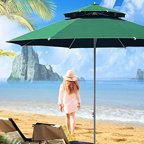 Ombrelloni da Spiaggia Antivento per Esterni, ombrelloni da Giardino e Patio da 2,7 m/9 Piedi con manovella e 8 Stecche, Tenda a Doppio Tetto Resistente(Green)