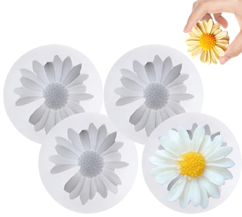 4 Pezzi Stampo in Silicone 3D per Fiori di Daisy, 6,9 x 1,8 cm