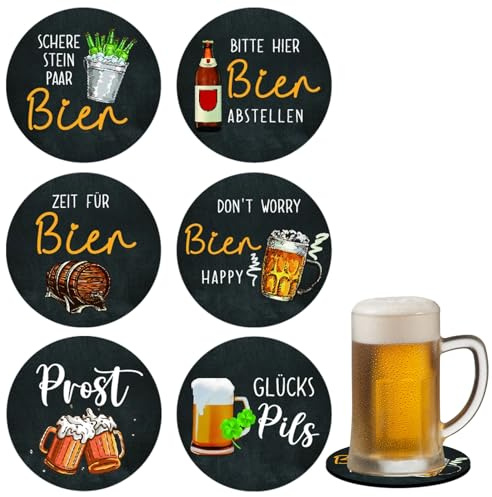 6 Stück Bier Untersetzer Filz, Filzuntersetzer Rund, Bierdeckel mit Srüchen, Glasuntersetzer Filz für Becher, Bier, Tisch, Oktoberfest Tischdeko für Mottoparty, Oktoberfest Accessoires