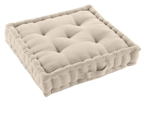 Acomoda Textil – Cojín de Suelo Acolchado con Asa de Transporte. Cojines para Palets, Banco, Silla y Suelo, Asiento Cómodo Decorativo para Interior y Exterior (Beige, 50x50cm, 2 Unidades)