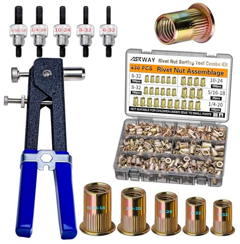 Imperial Rivet Nut Tool Kit 430pcs, SAE Rivet Nut Combination （5/16-18、1/4-20、10-24、8-32、6-32）, Suitable for Automotive, Marine and Industrial Applications(SAE Carbon Steel 430PCS)