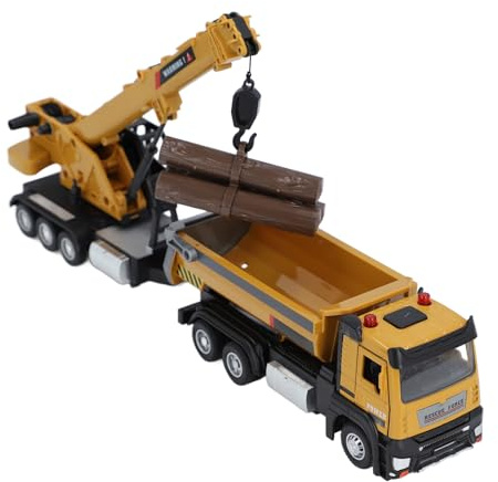 TOPINCN Grue en Alliage avec Modèle de Camion à Benne Basculante, Véhicule de Construction Multifonctionnel, Camion-Grue Robuste pour Enfants Garçons et Hommes, à Flèche, (Yellow)