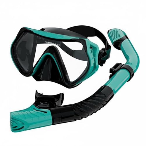 MotiveTech Set de Máscara y Esnórquel Visión Panorámica Máscara y Tubo de Buceo Correas Ajustables para Niños, Cian, Máscara+Tubo