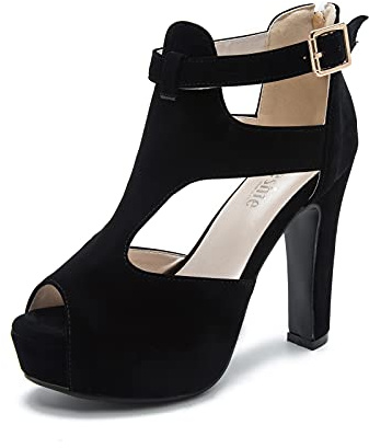 Women's Platform Chunky Block High Heel Peep-Toe Dress Sandals Velvet Black Label Size 42-260mm - US 9.5