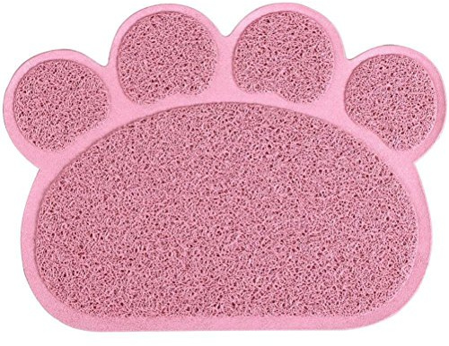 KINGCOO Tappetino Lettiera Materassino Pet, Impermeabile Tappeto per Animali a Forma di Zampa Lettiera Catcher Trapper Table Food Tappetino per Cane Gatto Ciotola Tessuto,30cmx40cm,PVC (Loto Rosa)