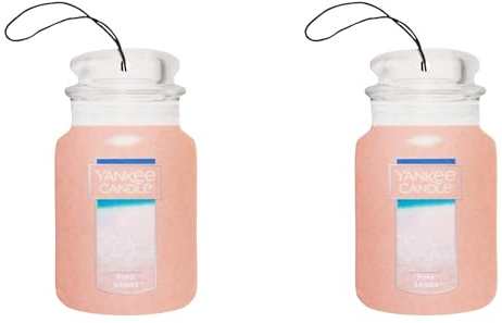 Yankee Candle Classic Paper Car Jar Air Freshener, Hanging Car Freshener, Long Lasting Car Fragrance, Pink Sands (Pack of 2)