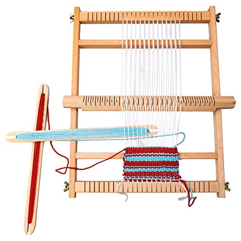 Bino Webstuhl mit Wolle Holzspielzeug Motorikspielzeug Kreativ-Set Spielzeug für Kinder ab 3 Jahre (5-Teilig, Maße: 40 x 2,5 x 30,5 cm, inkl.: Wolle und 2 Webschiffchen), Natur / Braun