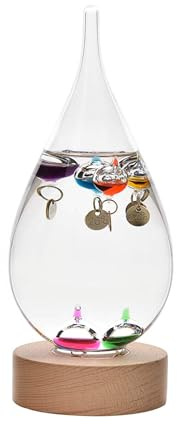 Widdop Galileo Thermometer, Tropfenform, mit Holzständer